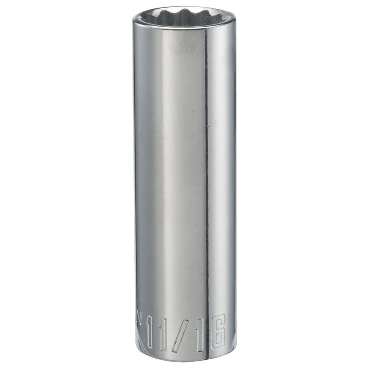 Craftsman deep socket, 11/16 inch size, chrome finish, SKU CMMT47524, front angle on white background.