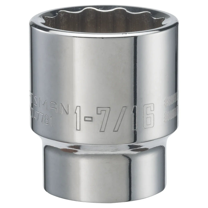 Craftsman CMMT47781 polished chrome socket, 1-7/16 inch size, close-up on white background.
