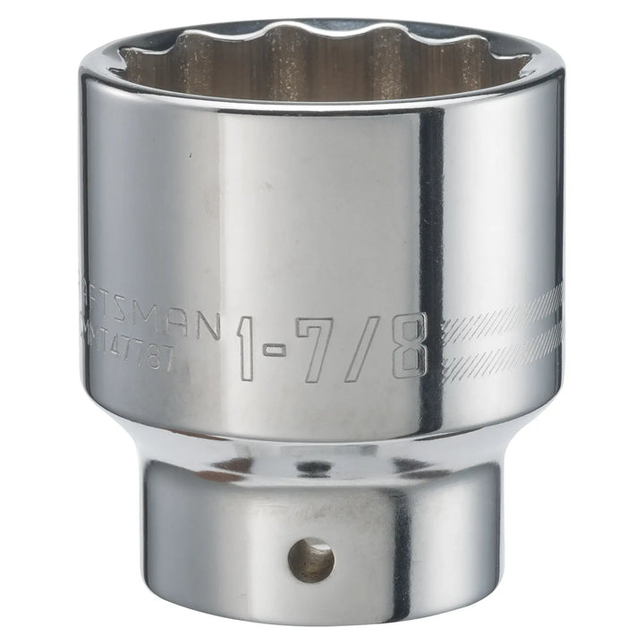 Photo of Craftsman CMMT47787 chrome socket, 1-7/8 inch size, twelve-point, shown upright on white background.
