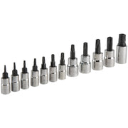 Photo of Craftsman CMMT49293 Torx bit socket set, 13 pieces, chrome finish, front angle on white background.