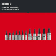 Photo of Craftsman Torx bit socket set CMMT49293, 12-piece, featuring chrome and black finish, shown side by side, front angle.