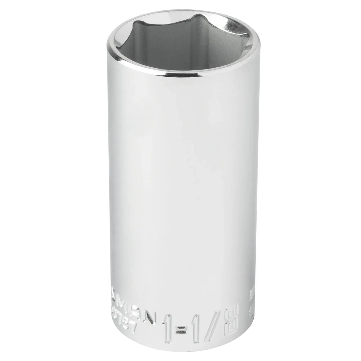 Photo of Craftsman chrome deep socket, 1-1/8 inch, model CMMT50757, shown from front on white background.