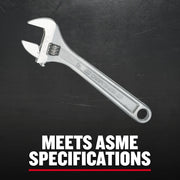 Photo of Craftsman adjustable wrench CMMT81622, silver finish, angled view on black background.