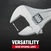 CRAFTSMAN adjustable wrench with wide opening jaws, close-up angle, SKU CMMT81624, silver finish.