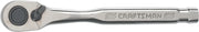 Photo of Craftsman CMMT82010 chrome ratchet wrench, side view on white background.