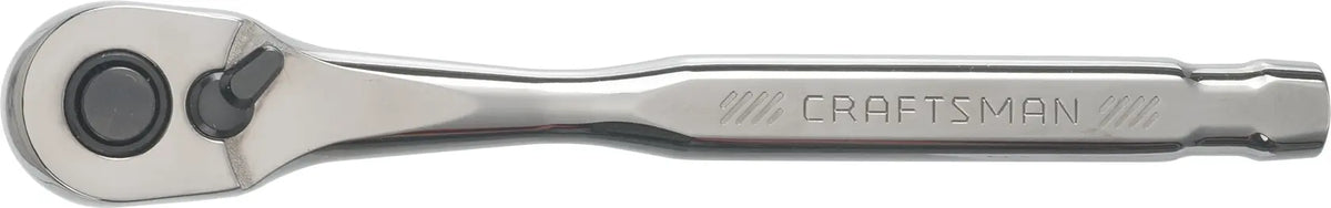 Photo of CRAFTSMAN ratchet wrench CMMT82011, silver finish, flat lay on white background.
