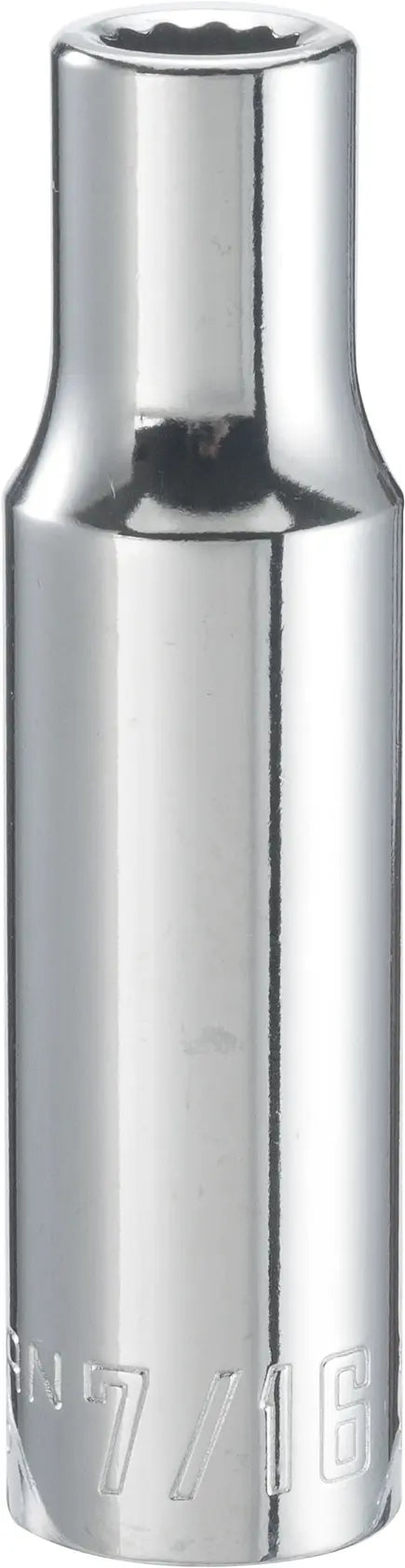 Craftsman CMMT83186 chrome deep socket, 7/16 inch, photographed upright on white background.