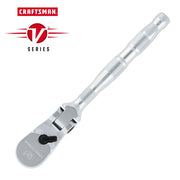 Craftsman V-Series ratchet wrench with knurled handle, silver finish, shown angled on white, CMMT86322V.