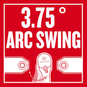 Craftsman graphic showing 3.75° arc swing for ratchet, red background, SKU CMMT86324V.