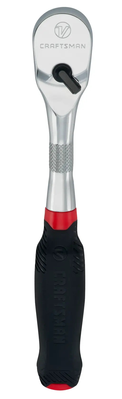 Photo of Craftsman ratchet wrench with black and red handle, SKU CMMT86504V, tool category, front view on white background.