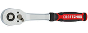 A metal ratchet wrench with a red and black handle labeled 'CRAFTSMAN'.