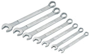 Photo of CRAFTSMAN CMMT87016 combination wrench set, seven pieces, chrome finish, arranged in size order, white background.