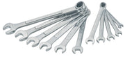 CRAFTSMAN CMMT87017 combination wrench set, 11-piece, chrome finish, fanned out on white background.