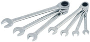 Photo of Craftsman ratcheting wrench set, chrome finish, SKU CMMT87020, tool category, angled on white background.
