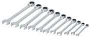 Photo of CRAFTSMAN ratcheting wrench set, silver finish, 12 pieces, angled view, SKU CMMT87021.