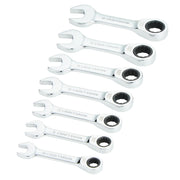 Photo of Craftsman ratcheting wrench set, silver finish, SKU CMMT87025, flat lay on white background.
