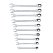 A set of ten Craftsman combination wrenches with ratcheting box ends, arranged in a row and sized from 18mm down to 6mm.