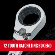 Craftsman ratcheting wrench box end, silver finish, 72 teeth detail, SKU CMMT87350V, close-up angle.