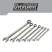 Photo of CRAFTSMAN wrench set with seven polished combination wrenches, model CMMT87707, angled on white background.