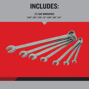 Photo of Craftsman SAE wrench set CMMT87707, seven chrome wrenches in assorted sizes displayed on white background.