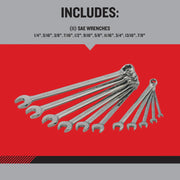 Photo of Craftsman wrench set CMMT87711, 11 chrome SAE combination wrenches, fan arrangement, white background.