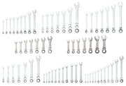 Photo of CRAFTSMAN SKU CMMT87901 ratcheting wrench set, assorted sizes, silver finish, top-down angle, white background.