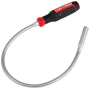Photo of Craftsman flexible shaft magnetic pickup tool, black and red handle, SKU CMMT98348, side angle.