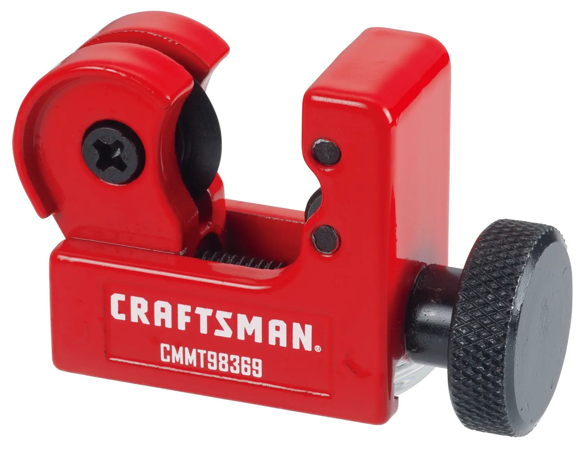 Craftsman CMMT98369 red pipe cutter tool, side angle on white background.