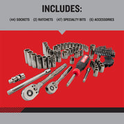 CRAFTSMAN CMMT99099 socket set with ratchets, specialty bits, and accessories, front angle on white background.