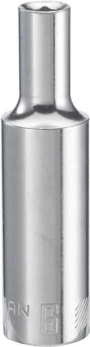 Photo of Craftsman CMMT99141 chrome deep socket tool, front angle, with hex opening and engraved size mark.