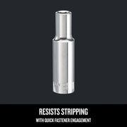 Craftsman chrome six-point deep socket, front angle, graphics SKU CMMT99143.