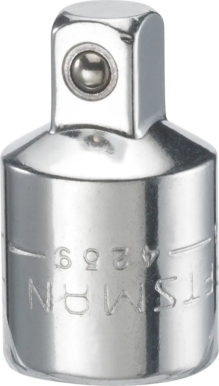 Photo of Craftsman CMMT99222 chrome socket adapter, front angle on white background.