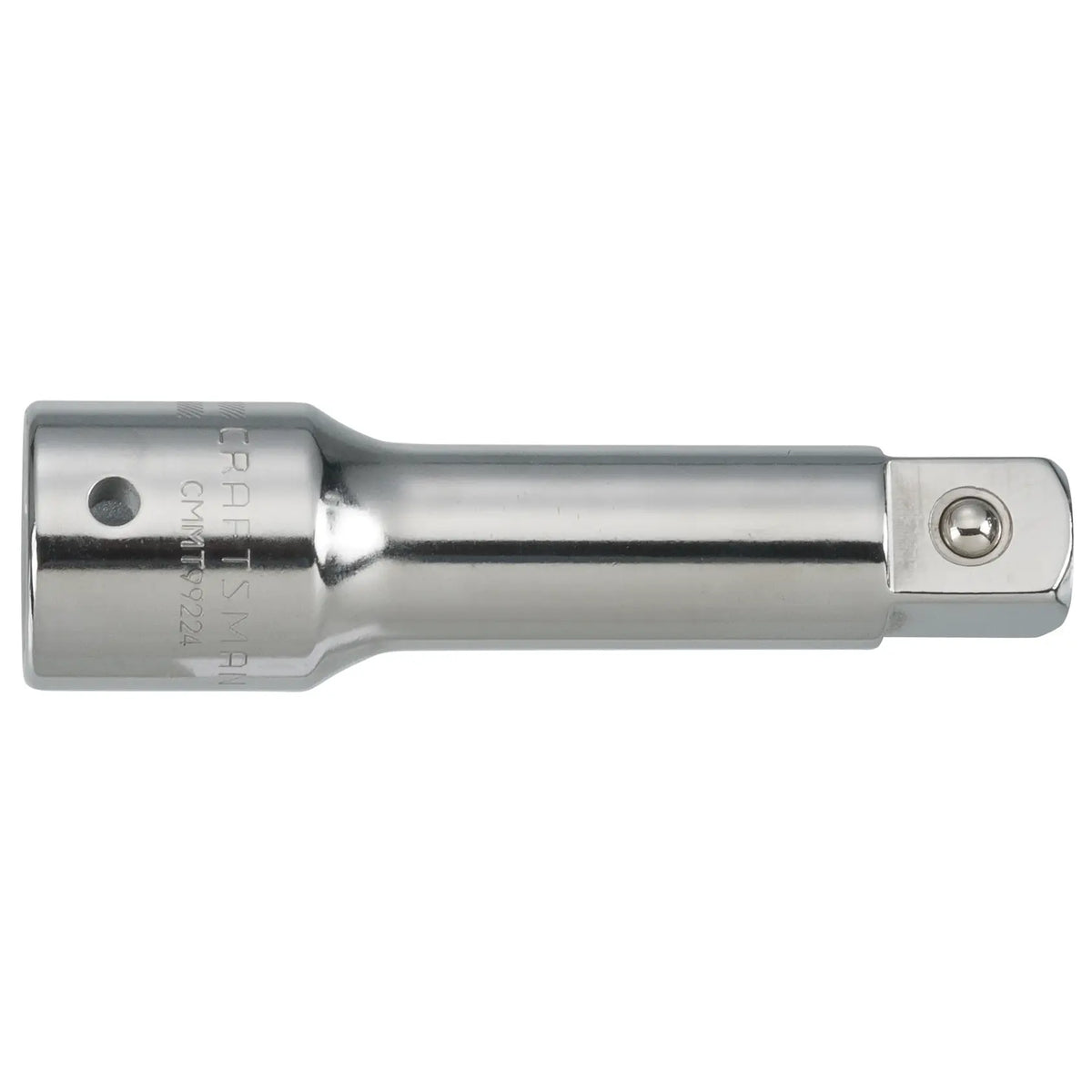 Photo of Craftsman socket extension, chrome finish, model CMMT99224, tool category, side view on white background.