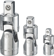 Photo of three Craftsman universal joint socket adapters, SKU CMMT99277, chrome finish, front view on white background.