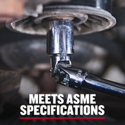 Close-up of Craftsman socket wrench on machinery, SKU CMMT99277, with text 'Meets ASME Specifications'.