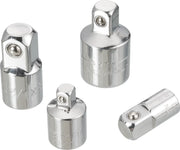 Photo of four CRAFTSMAN chrome socket adapters, SKU CMMT99278, tool accessories on white background.