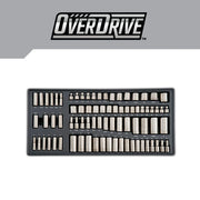 Craftsman CMMT99284 socket set with assorted metric and SAE sockets in black tray, top-down view.