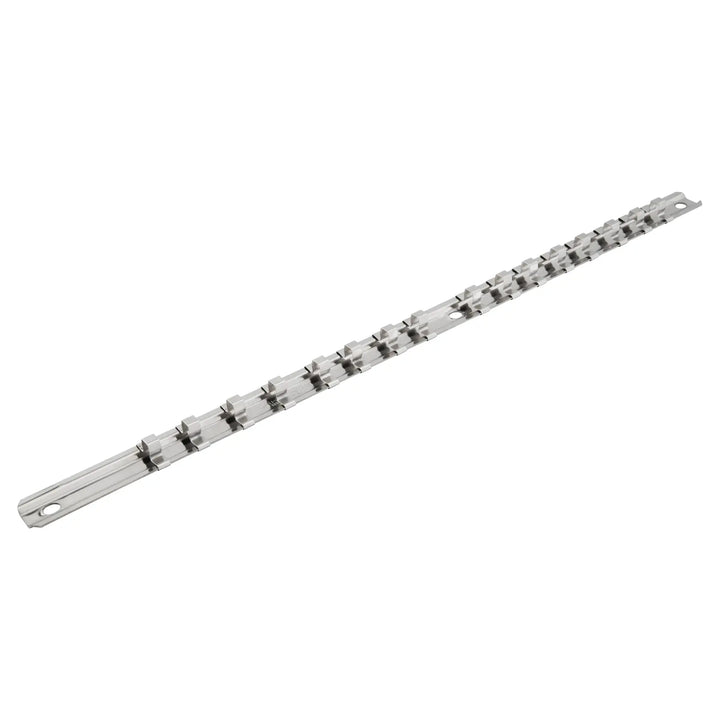 Craftsman metal socket rail with multiple clips, angled view, CMMT99400.