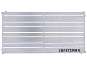 Photo of CRAFTSMAN metal tool storage panel, SKU CMMT99406, silver finish, horizontal slots, top-down angle.