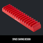 Photo of Craftsman red socket organizer tray with 14 slots, angled view, SKU CMMT99418.
