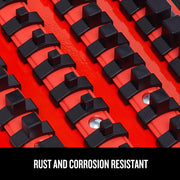 Closeup photo of Craftsman CMMT99419 red and black organizer rail with rust and corrosion resistant surface.