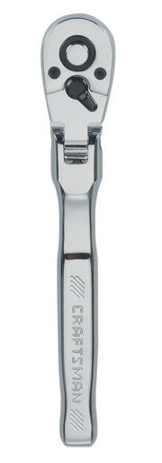 Photo of a silver Craftsman CMMT99420 flexible head ratchet, top view, on white background.
