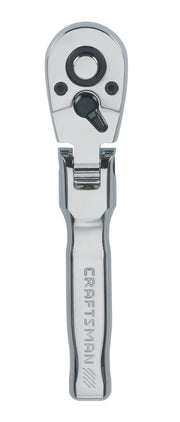 Craftsman CMMT99425 chrome flex head ratchet, top view on white background.