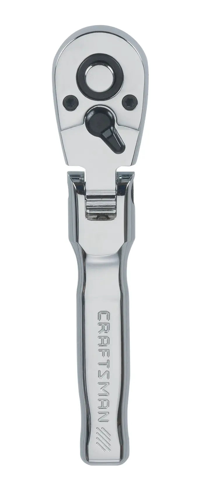 Craftsman CMMT99425 chrome flex head ratchet, top view on white background.