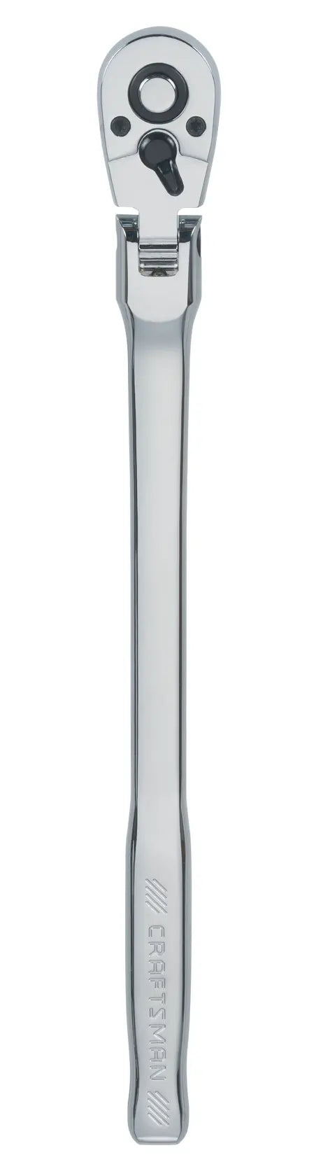 Photo of Craftsman chrome flex head ratchet tool, SKU CMMT99426, front view on white background.