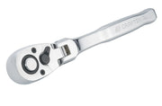 Photo of Craftsman CMMT99429 chrome flex head ratchet wrench, angled on white background.