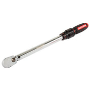 Photo of Craftsman torque wrench CMMT99433, chrome finish, black and red handle, angled on white background.
