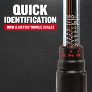 Craftsman torque wrench CMMT99433 close-up showing inch and metric torque scales and adjustment dial.