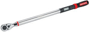 Photo of Craftsman CMMT99436 digital torque wrench with LCD screen, silver body, black and red handle, side angle.