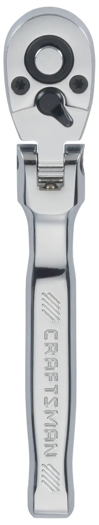 Photo of Craftsman flex head ratchet, silver finish, straight-on angle, SKU CMMT99440, hand tool category.